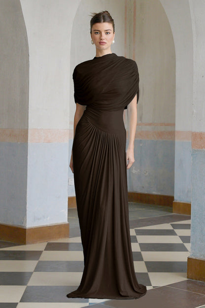 Draped Cap Sleeve Maxi Dress