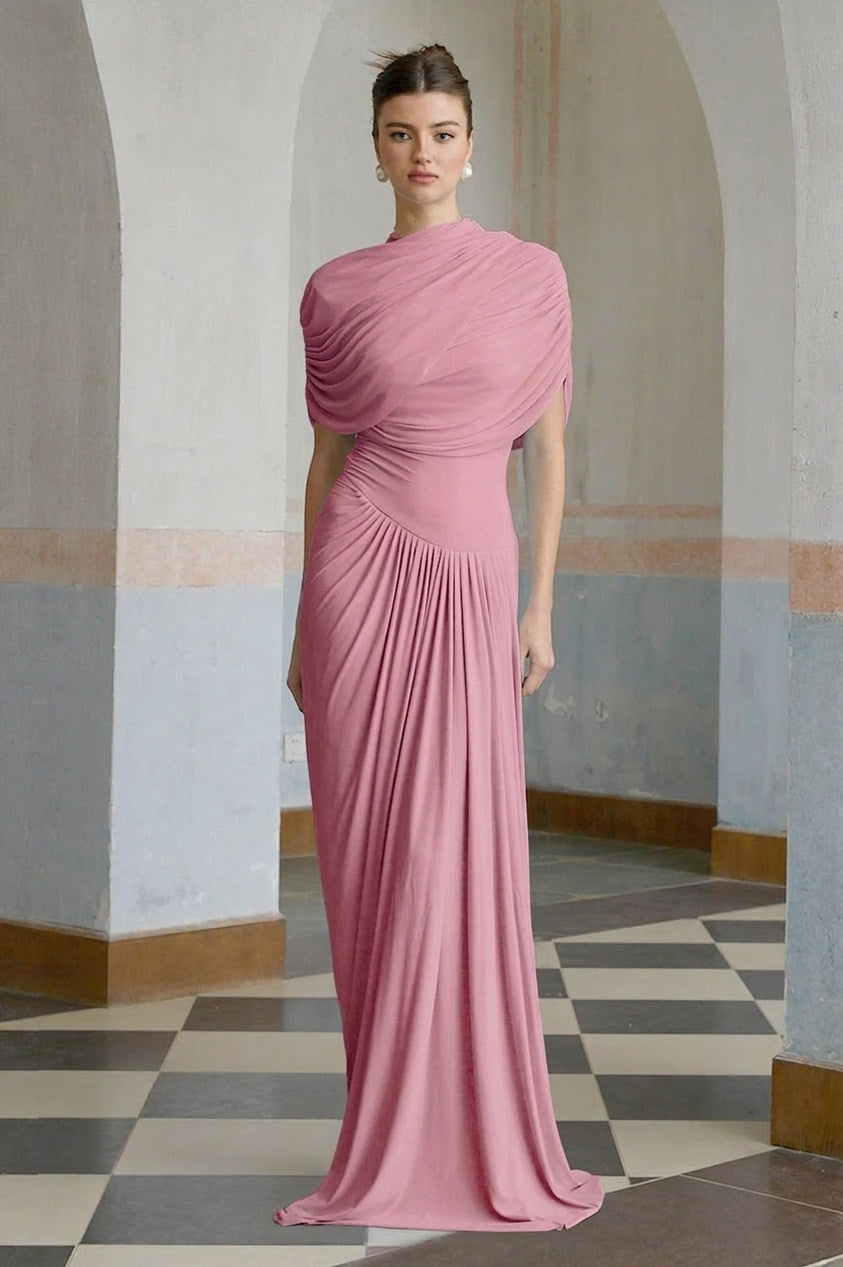 Draped Cap Sleeve Maxi Dress