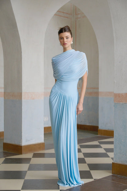 Draped Cap Sleeve Maxi Dress