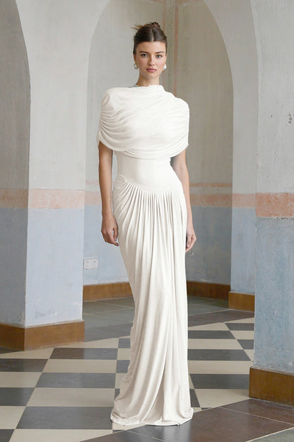 Draped Cap Sleeve Maxi Dress
