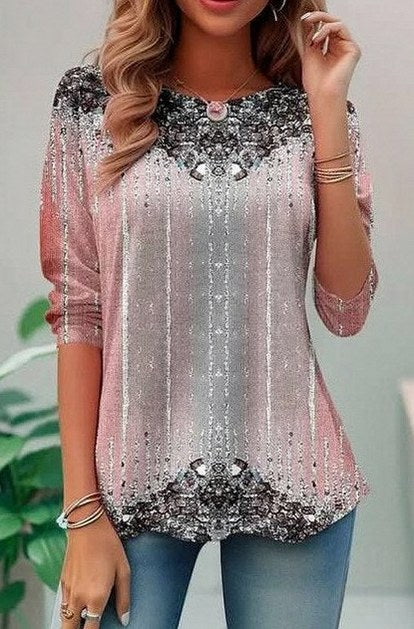 Geometric 3/4 Sleeve Tunic Top