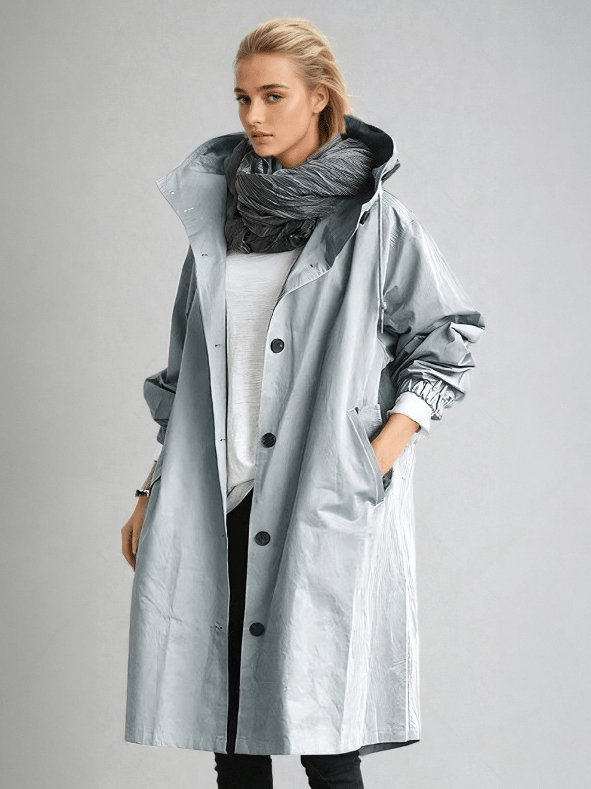 Hooded Long Sleeve Trench Coat