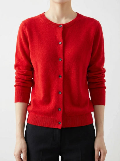 Knit Crewneck Button Front Cardigan