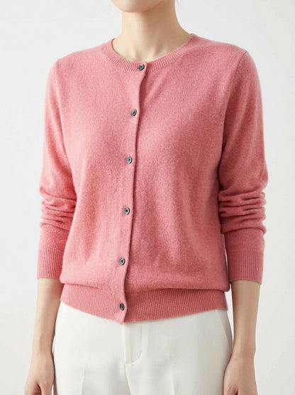 Knit Crewneck Button Front Cardigan