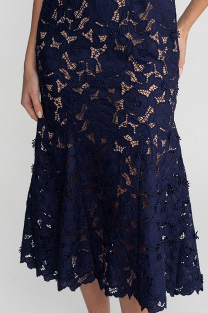 Lace Collared Short Sleeve Midi Dress