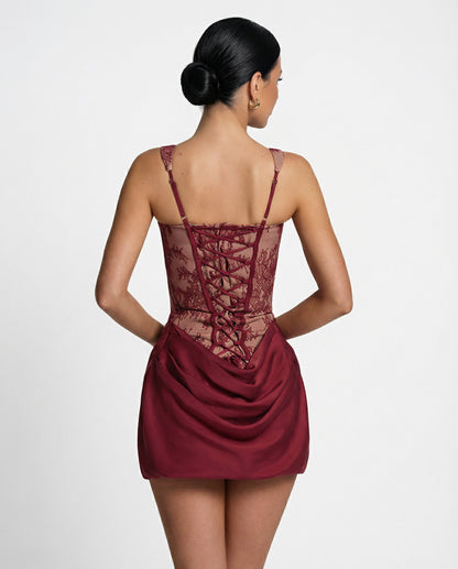 Lace Corset Draped Mini Dress