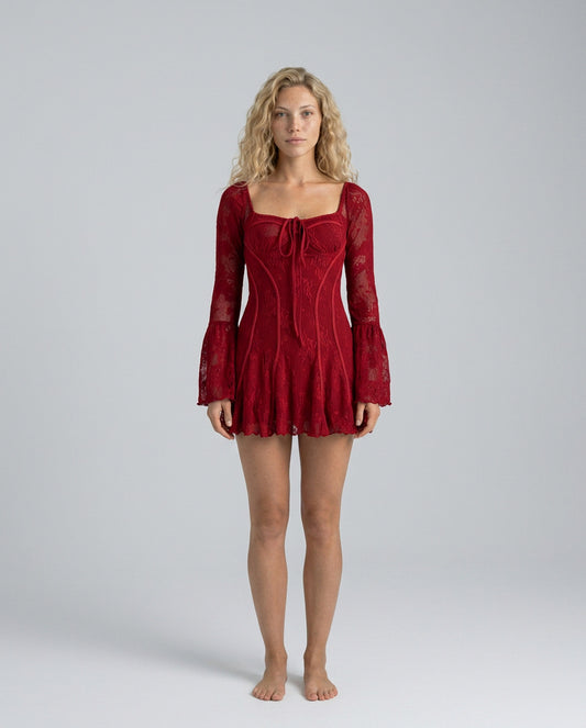 Lace Corset Long Sleeve Mini Dress