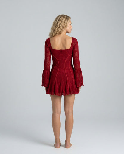 Lace Corset Long Sleeve Mini Dress