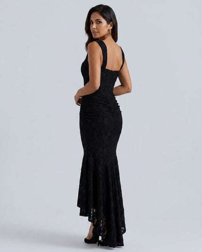 Lace Corset Ruched Midi Dress