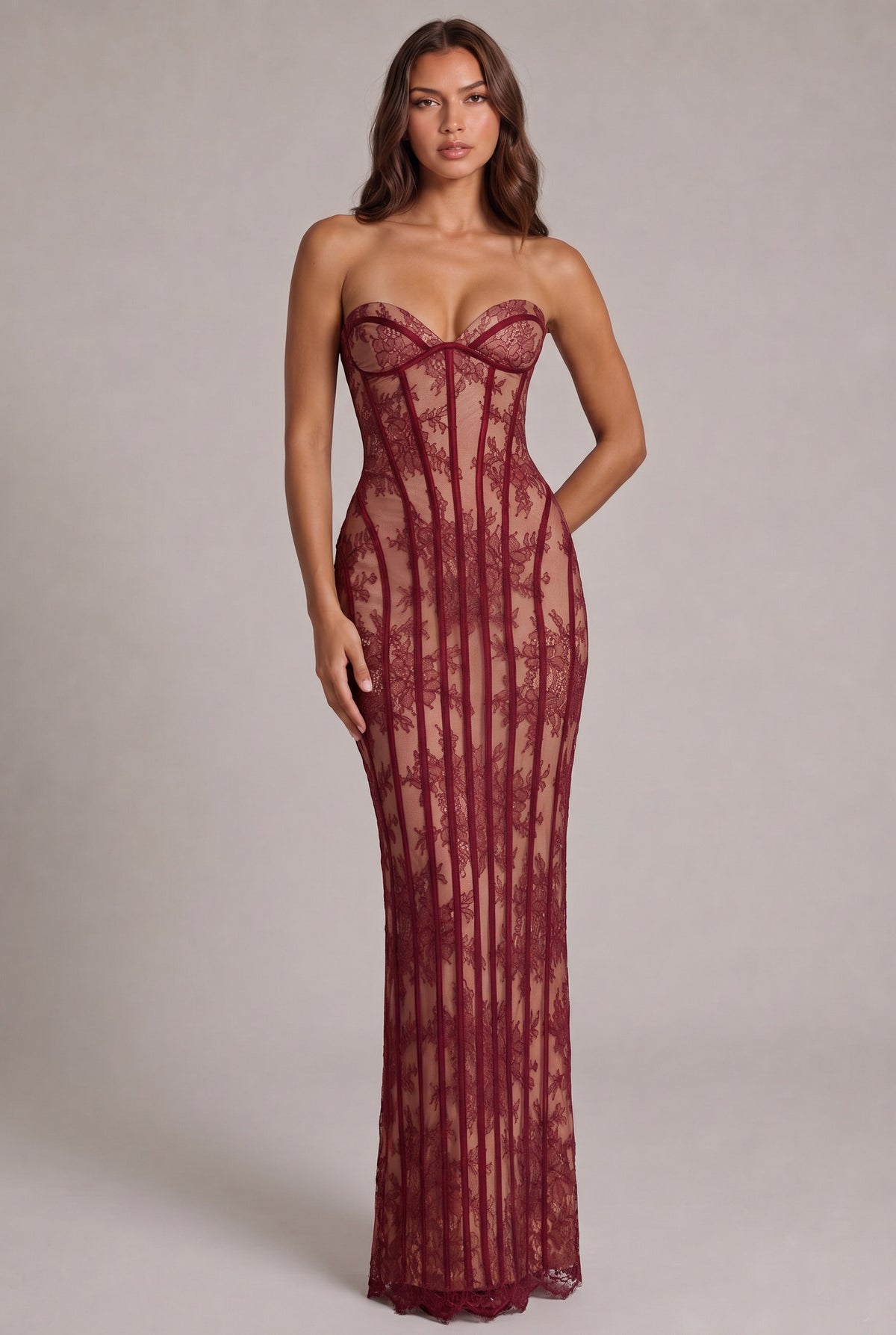 Lace Corset Strapless Maxi Dress