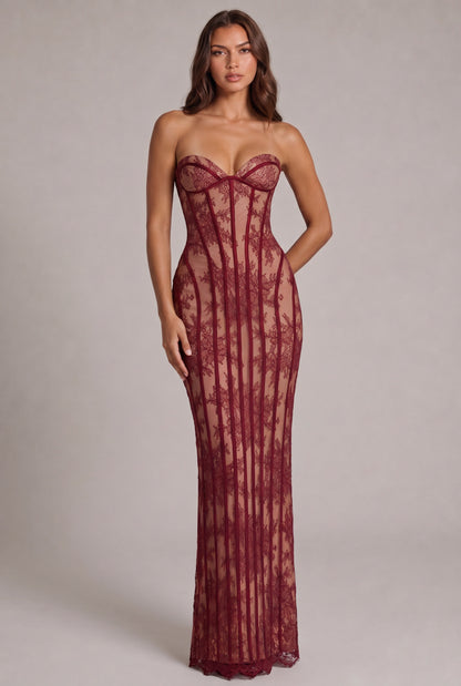 Lace Corset Strapless Maxi Dress