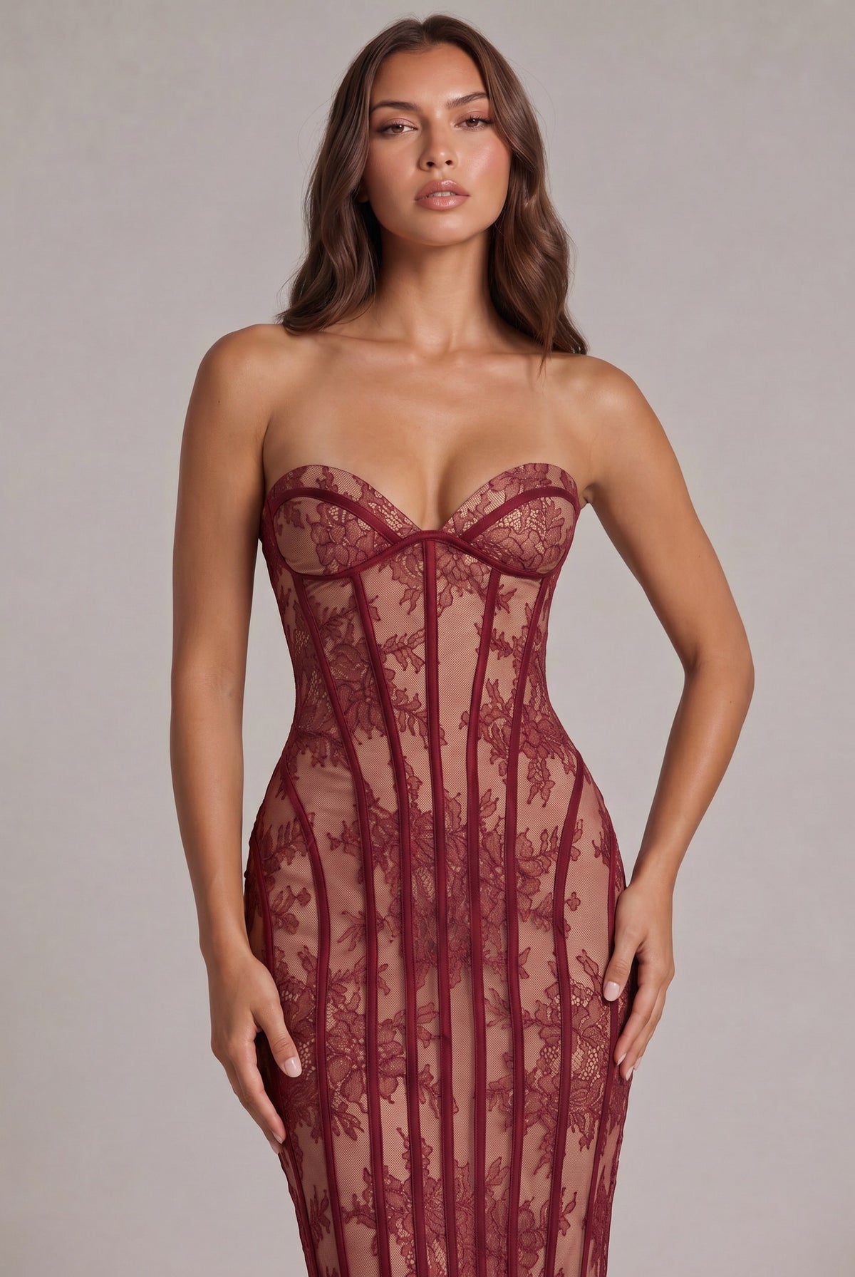 Lace Corset Strapless Maxi Dress