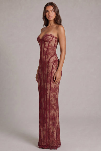Lace Corset Strapless Maxi Dress