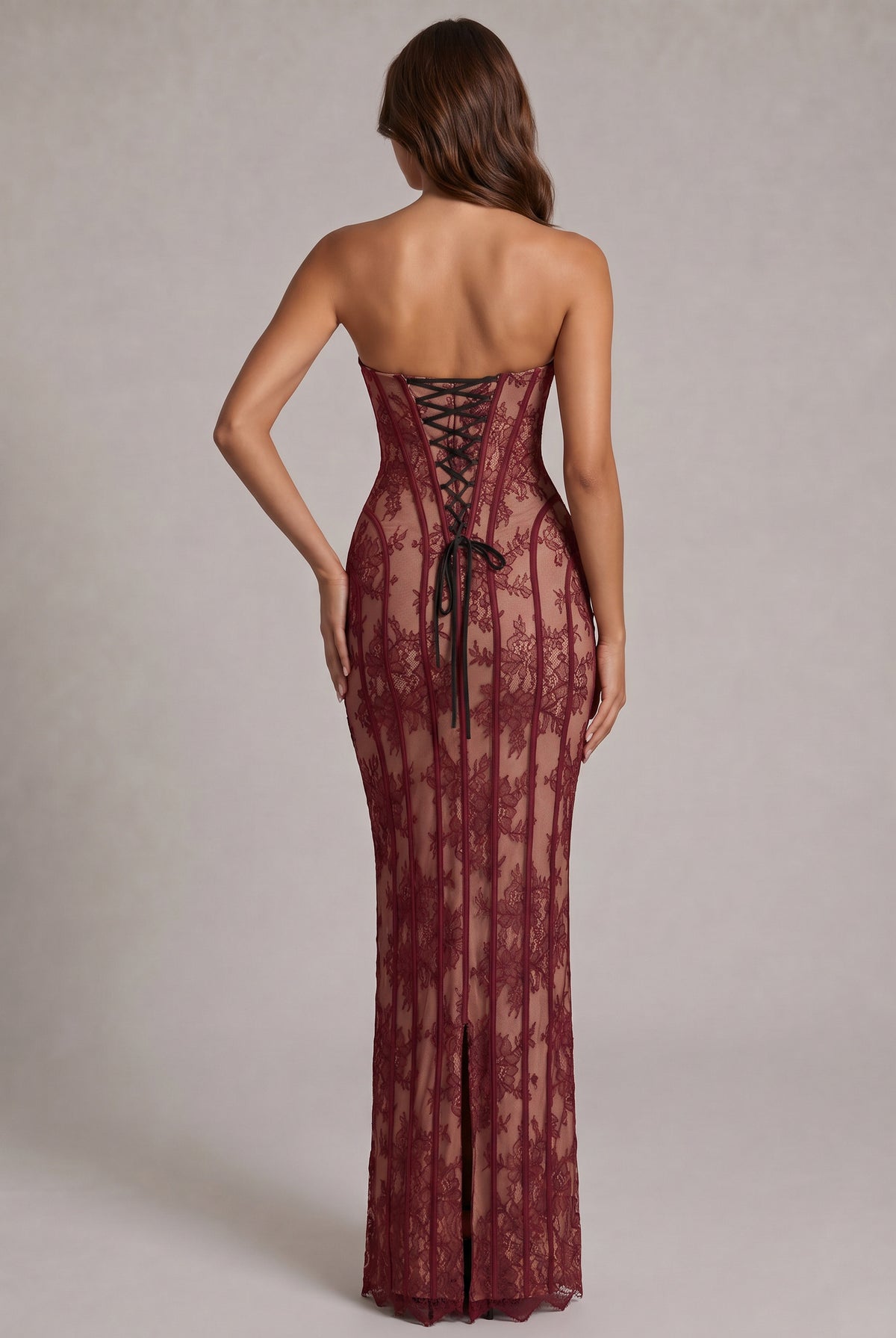 Lace Corset Strapless Maxi Dress