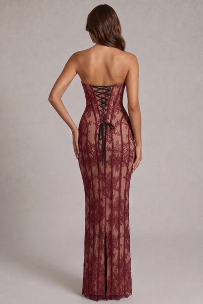 Lace Corset Strapless Maxi Dress