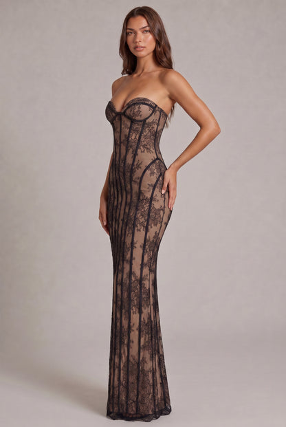 Lace Corset Strapless Maxi Dress