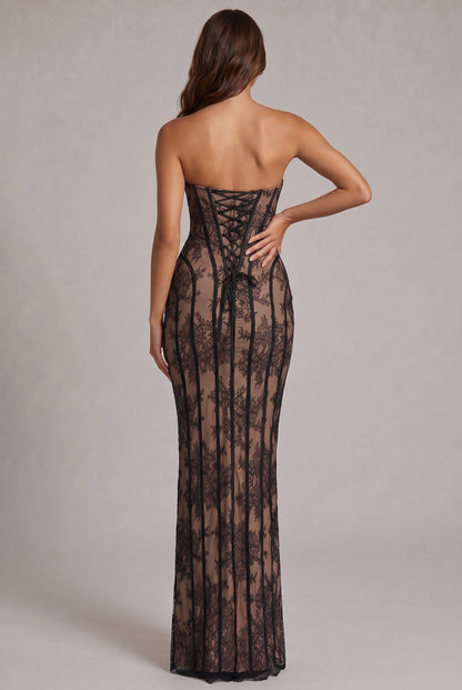 Lace Corset Strapless Maxi Dress