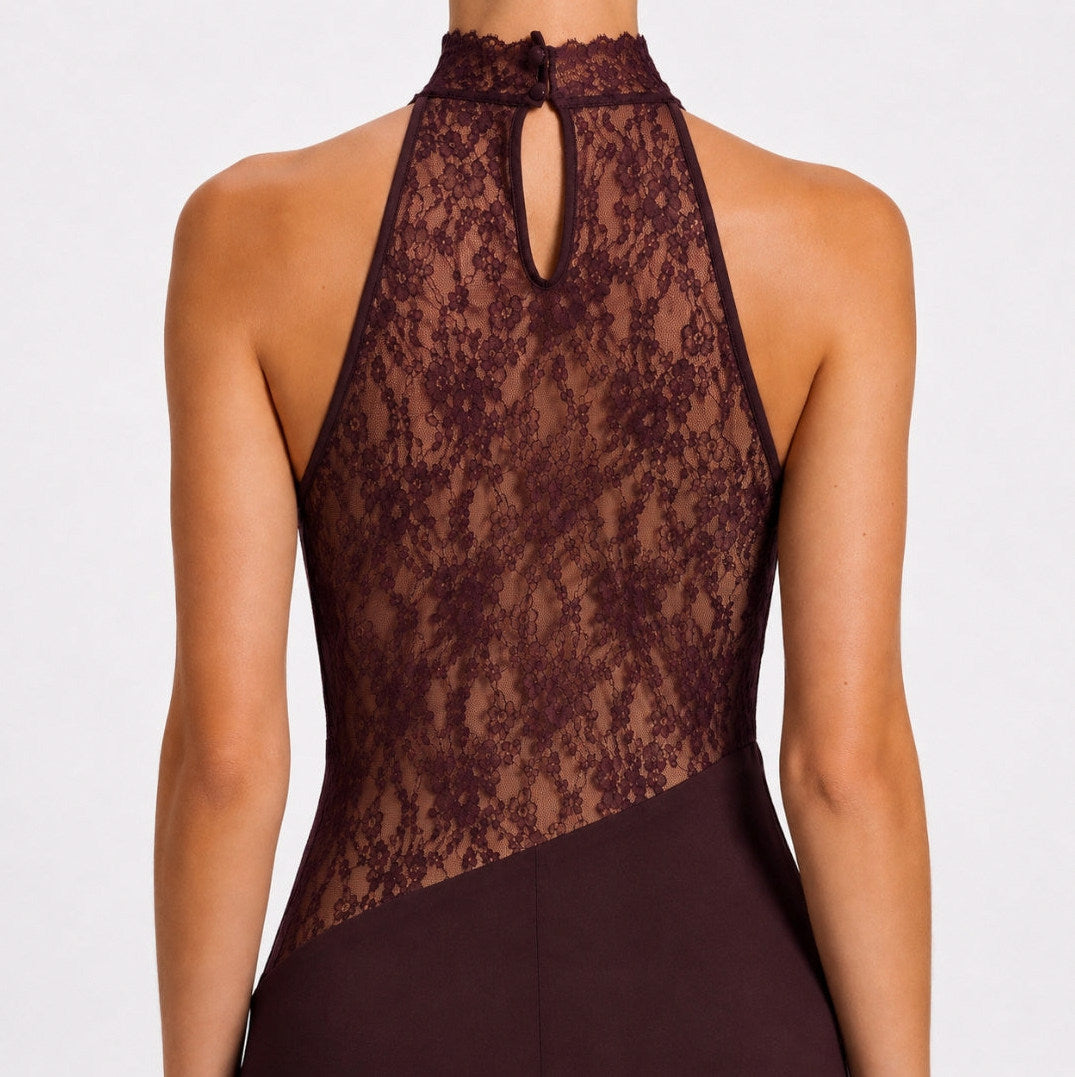 Lace Cowl Neck Cutout Maxi Dress