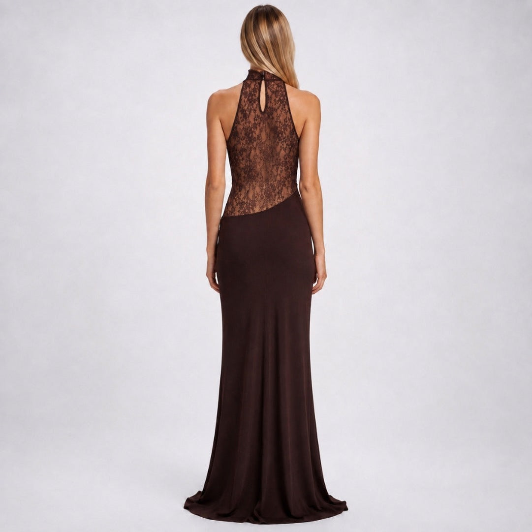 Lace Cowl Neck Cutout Maxi Dress