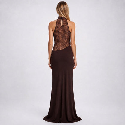 Lace Cowl Neck Cutout Maxi Dress