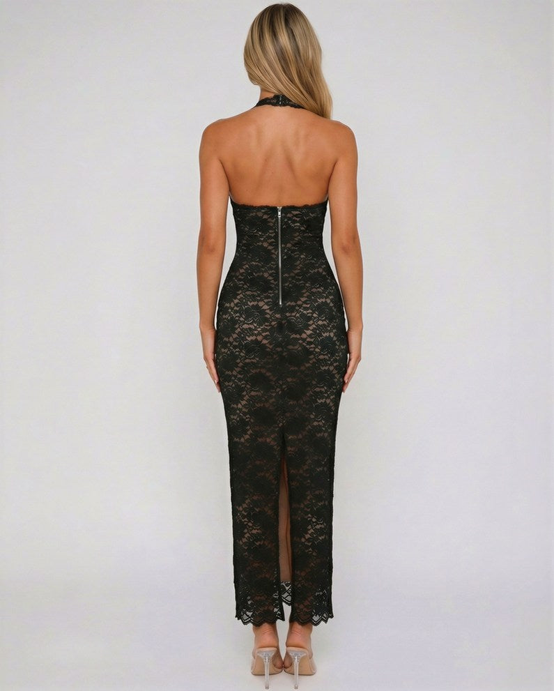 Lace Halter Neck Maxi Dress