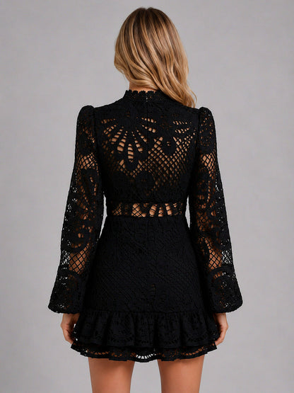 Lace High Neck Mini Dress