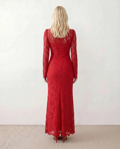Lace Long Sleeve High Neck Corset Maxi Dress