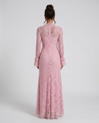Lace Long Sleeve High Neck Corset Maxi Dress