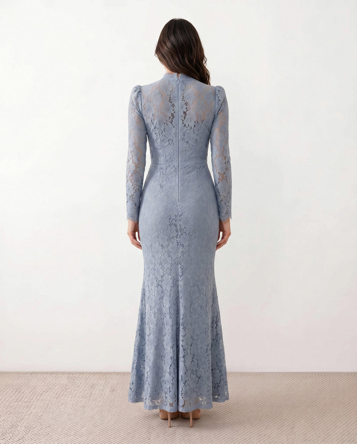 Lace Long Sleeve High Neck Corset Maxi Dress
