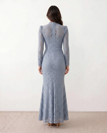 Lace Long Sleeve High Neck Corset Maxi Dress
