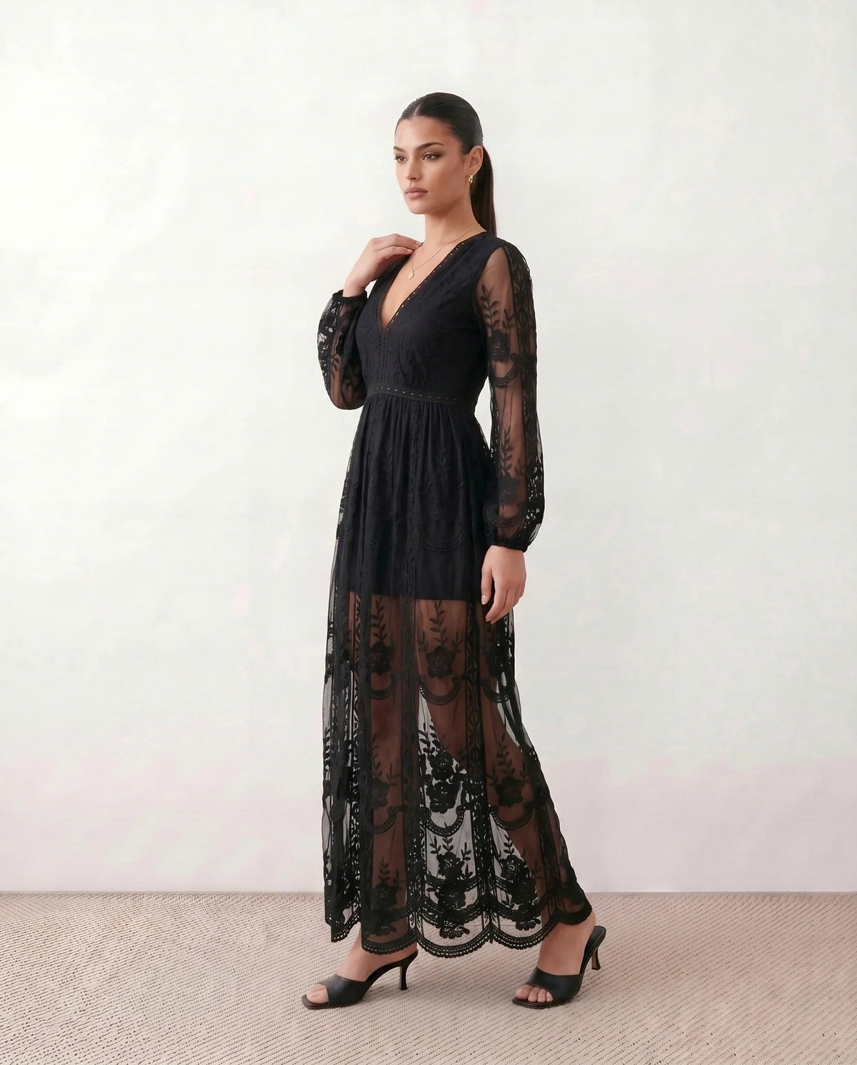 Lace Long Sleeve Maxi Dress