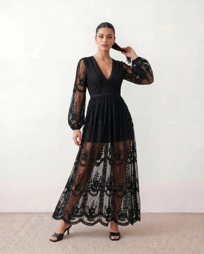 Lace Long Sleeve Maxi Dress