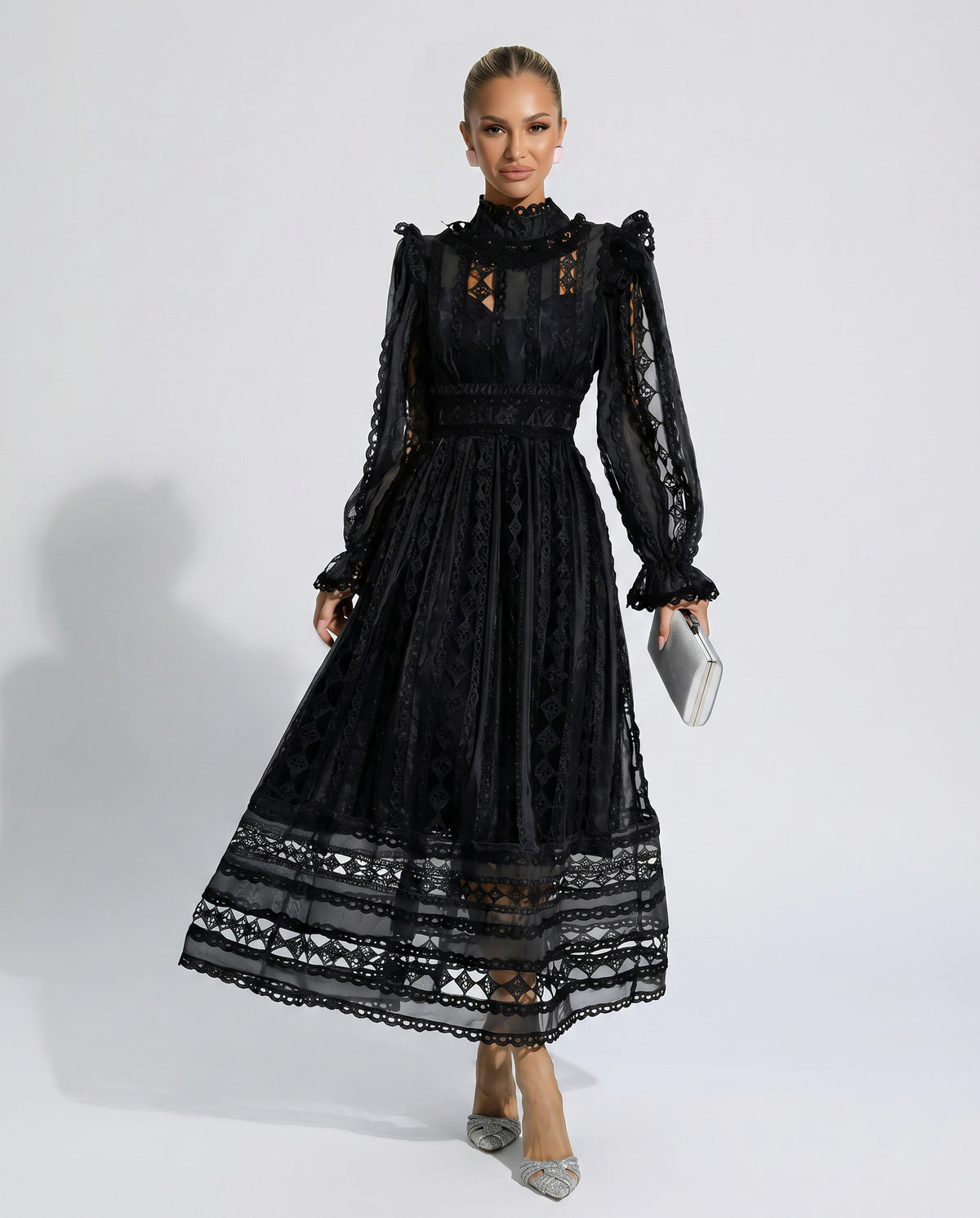 Lace Long Sleeve Midi Dress