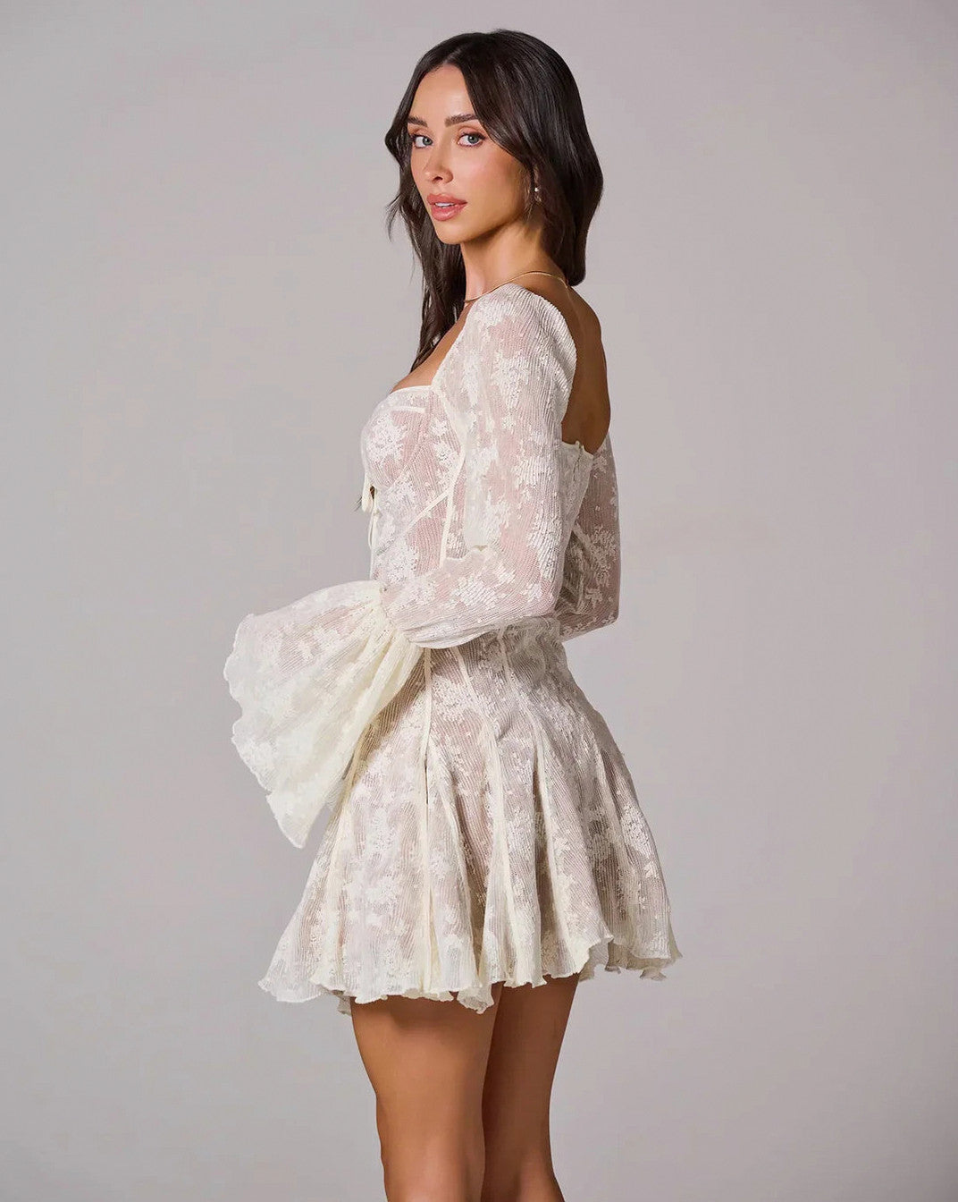 Lace Long Sleeve Mini Dress