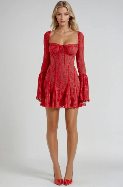 Lace Long Sleeve Mini Dress