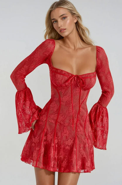 Lace Long Sleeve Mini Dress