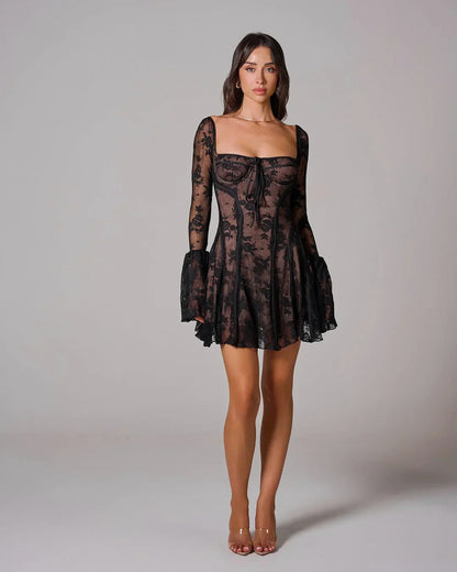 Lace Long Sleeve Mini Dress