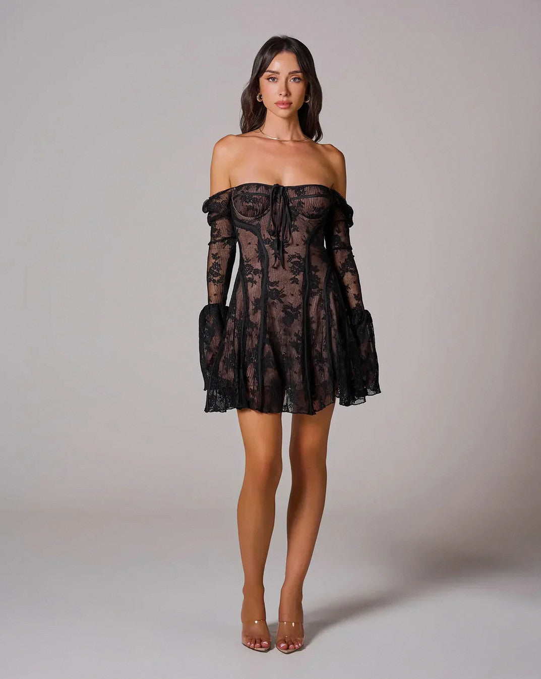 Lace Long Sleeve Mini Dress