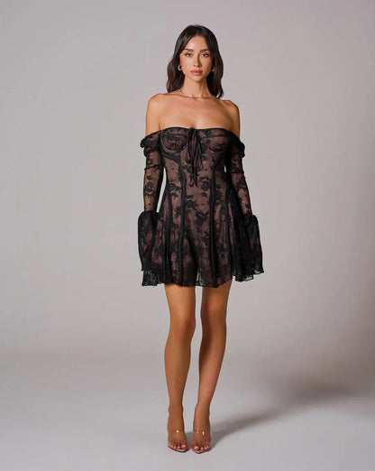 Lace Long Sleeve Mini Dress