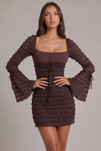 Lace Long Sleeve Tiered Mini Dress