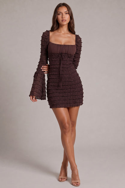Lace Long Sleeve Tiered Mini Dress