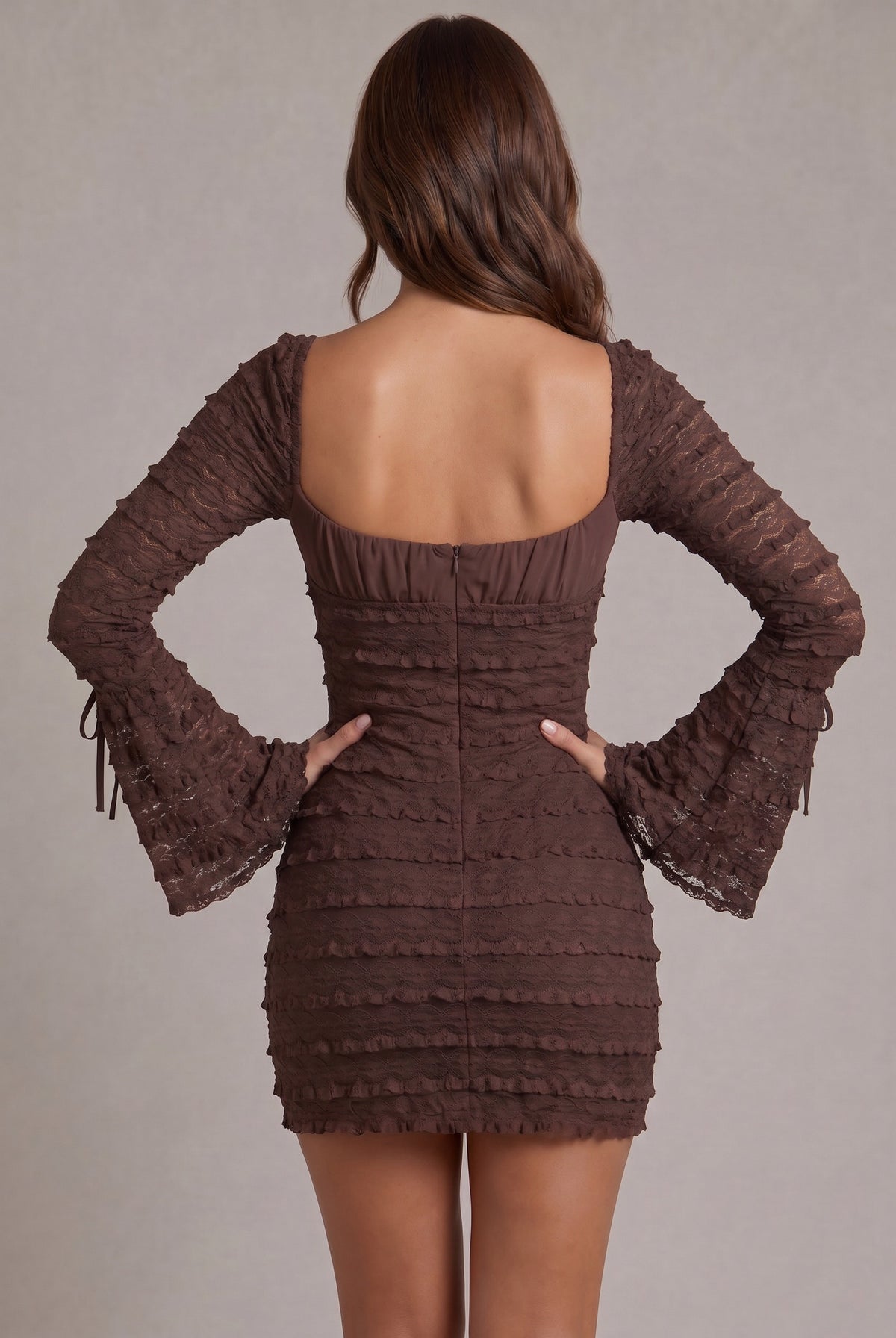 Lace Long Sleeve Tiered Mini Dress
