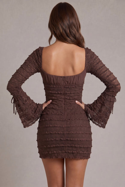 Lace Long Sleeve Tiered Mini Dress