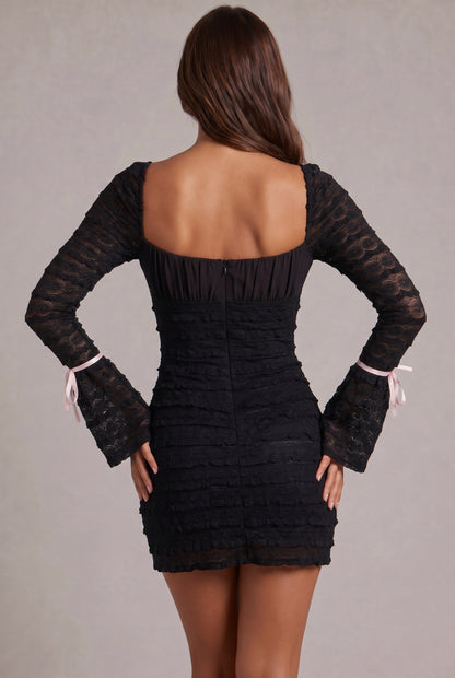 Lace Long Sleeve Tiered Mini Dress
