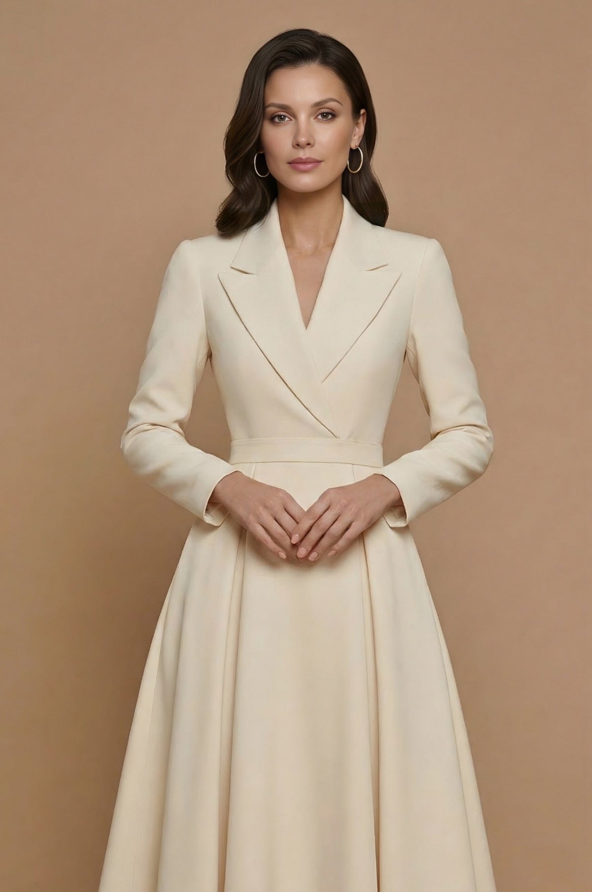 Lapel Collar Long Sleeve Midi Blazer Dress