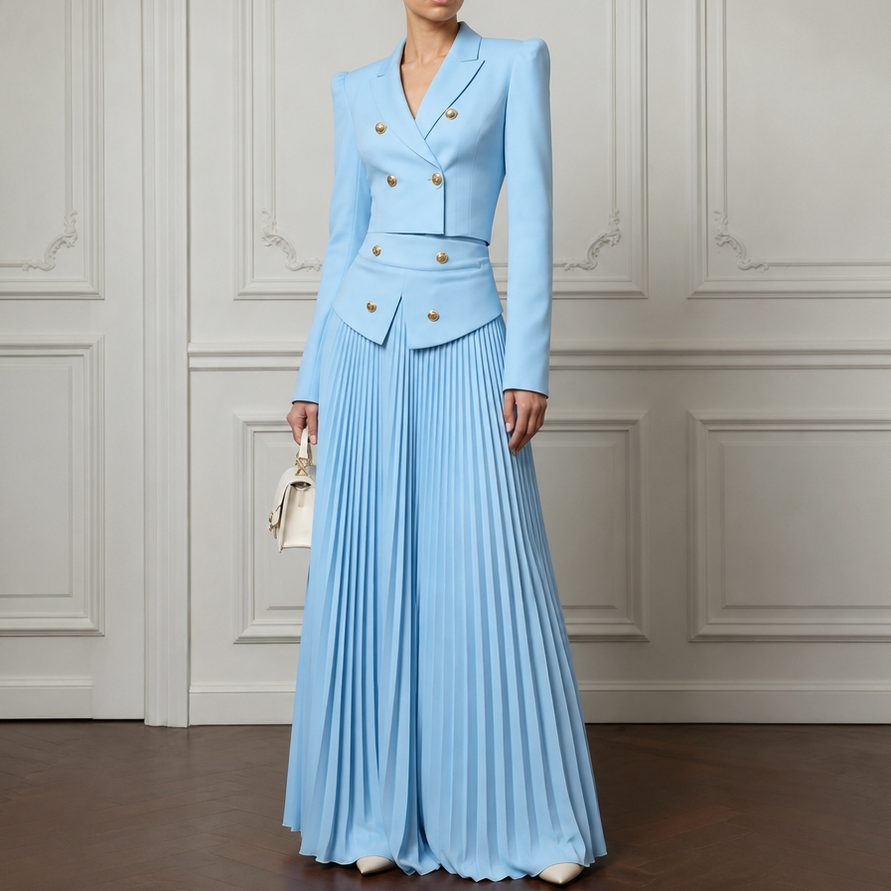 Long Sleeve Double Breasted Blazer Maxi Set
