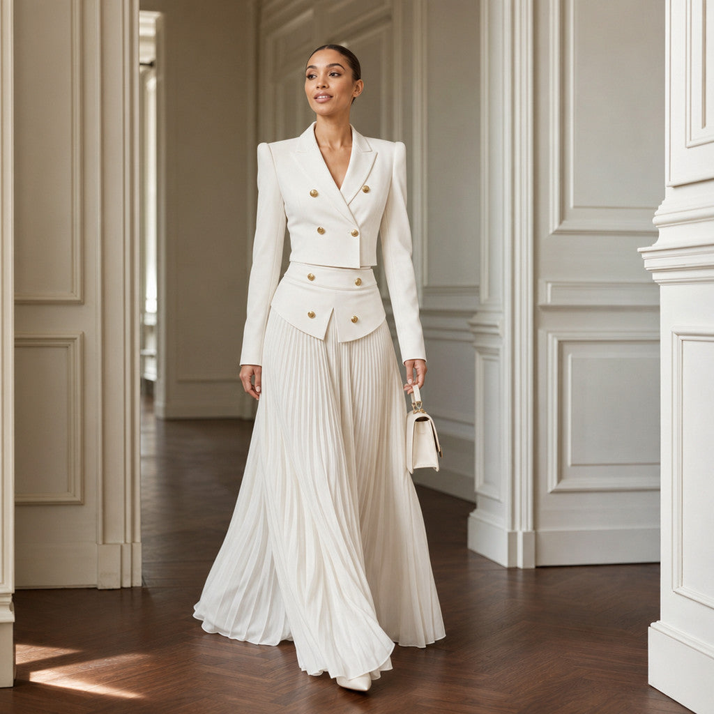 Long Sleeve Double Breasted Blazer Maxi Set