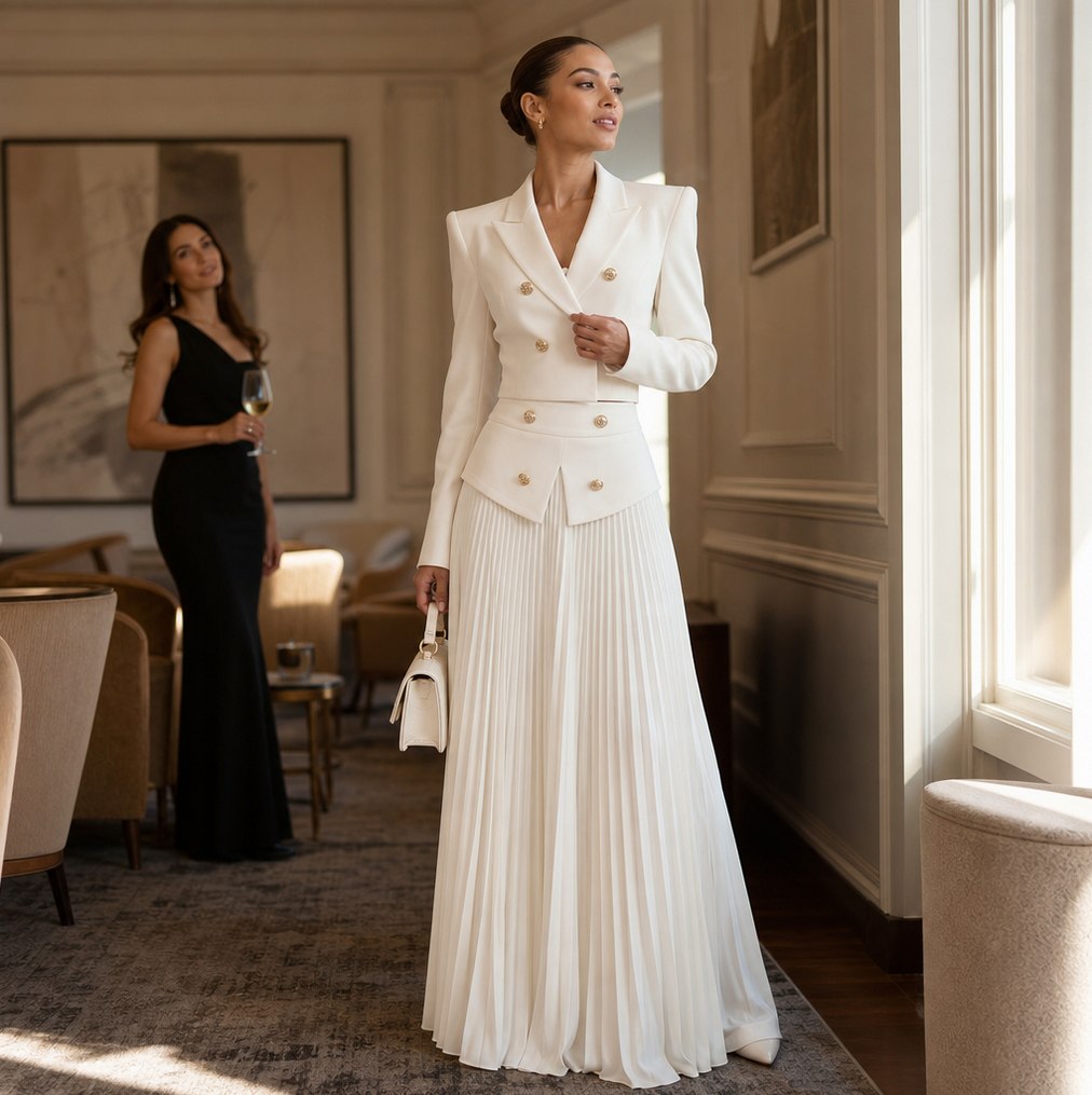 Long Sleeve Double Breasted Blazer Maxi Set