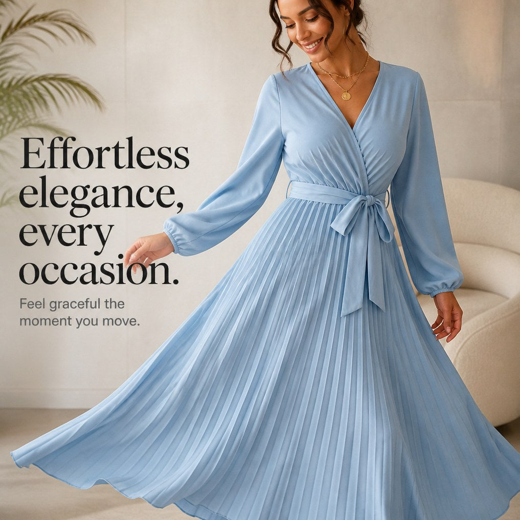 Long Sleeve Pleated Maxi Dress