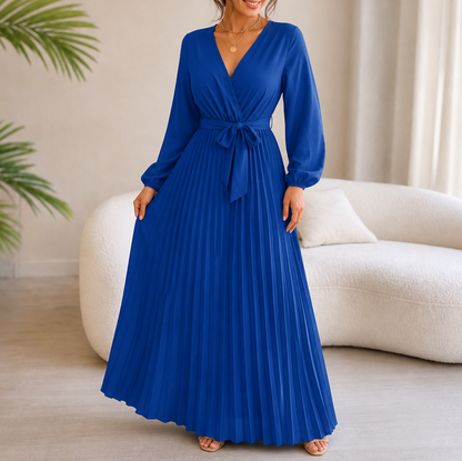 Long Sleeve Pleated Maxi Dress